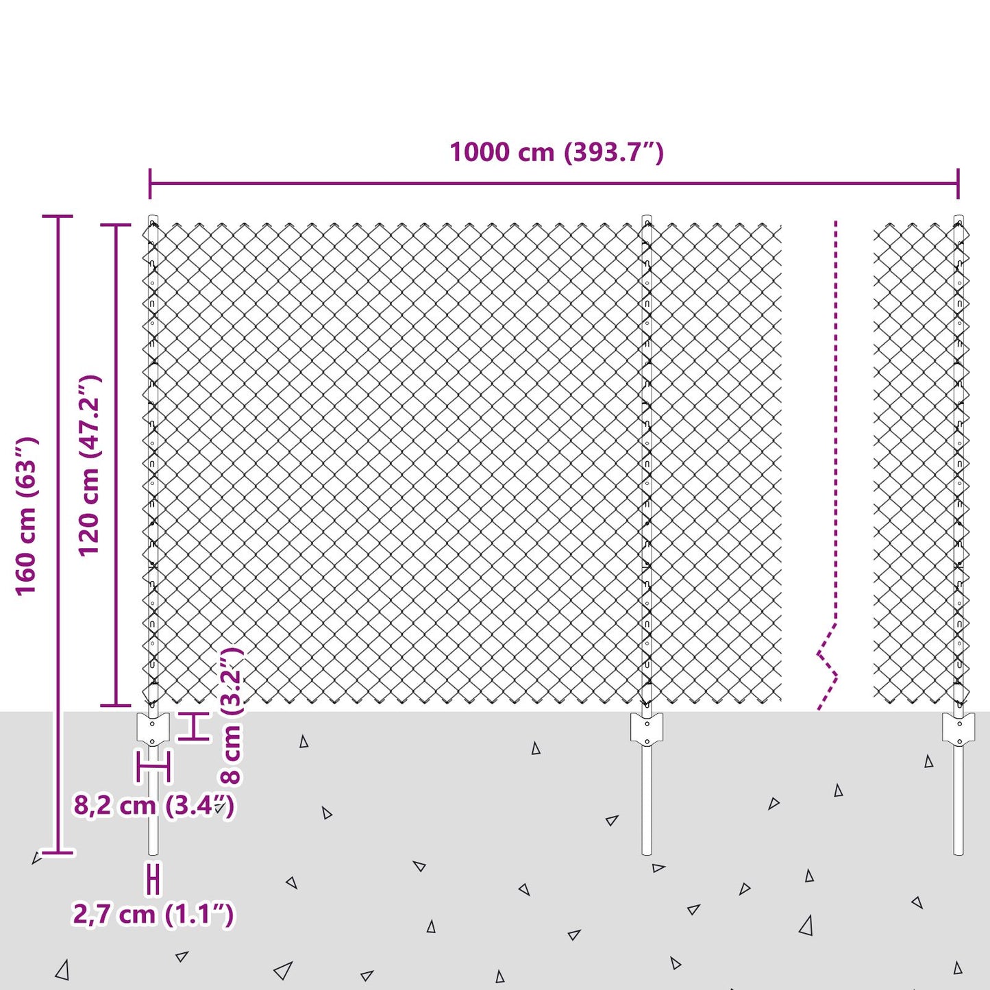 Kettinglinkhek Met 20 U-Posten Zilver 1,2X10 M Staal