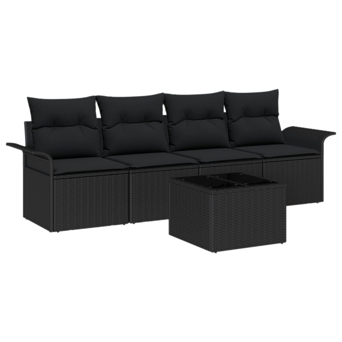 5 Delige Tuin Sofaset Met Kussens Zwart Poly Rattan