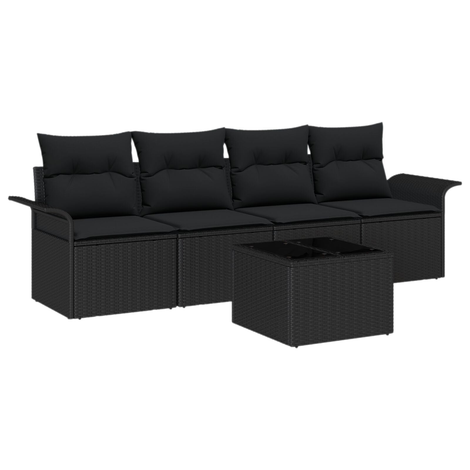 5 Delige Tuin Sofaset Met Kussens Zwart Poly Rattan