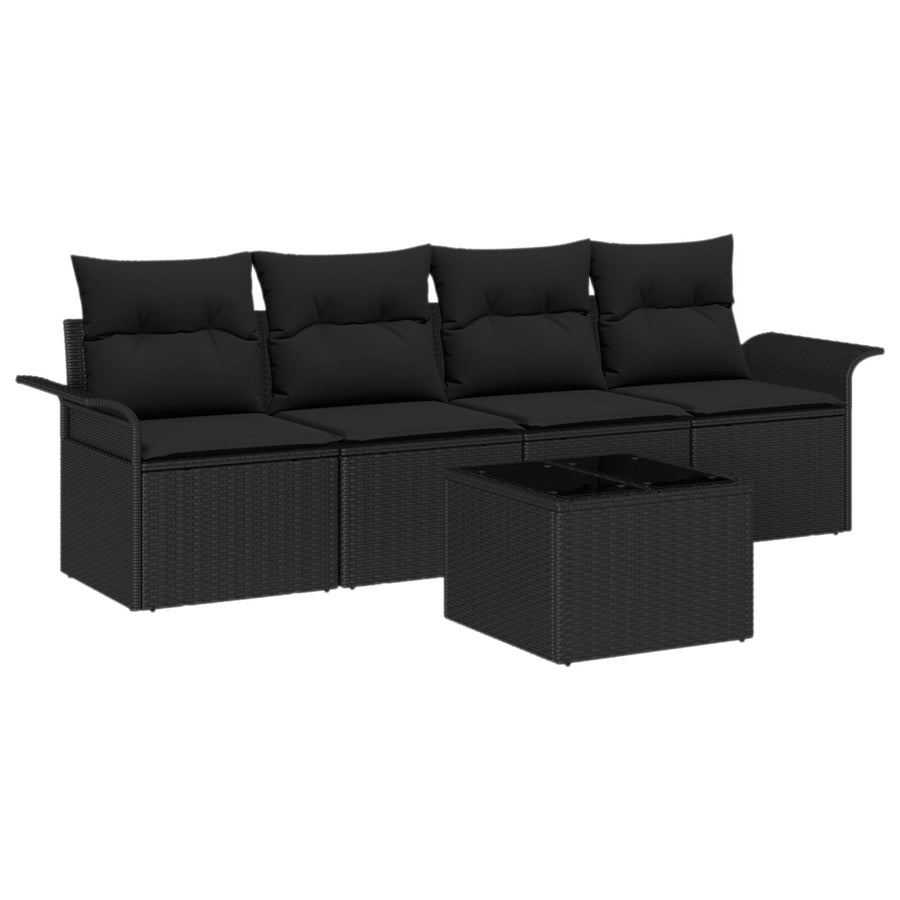 5 Delige Tuin Sofaset Met Kussens Zwart Poly Rattan