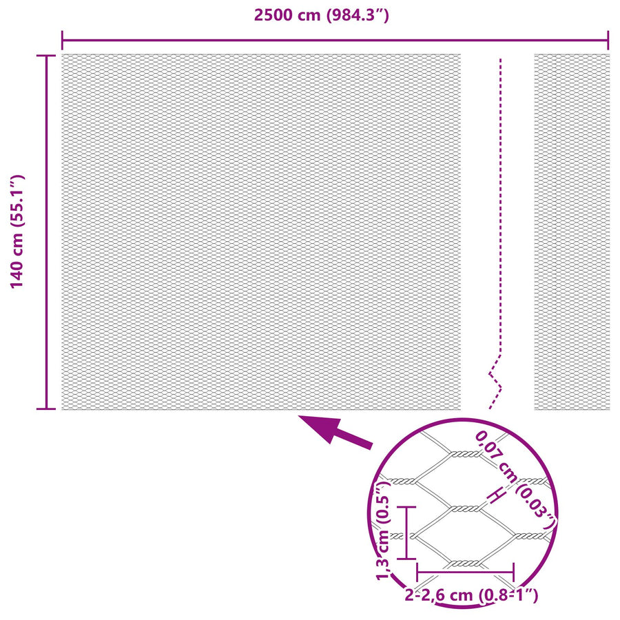 Hexagon Fence 1.4X25 M Staal Grijs 25 x 1.4 m 13 mm