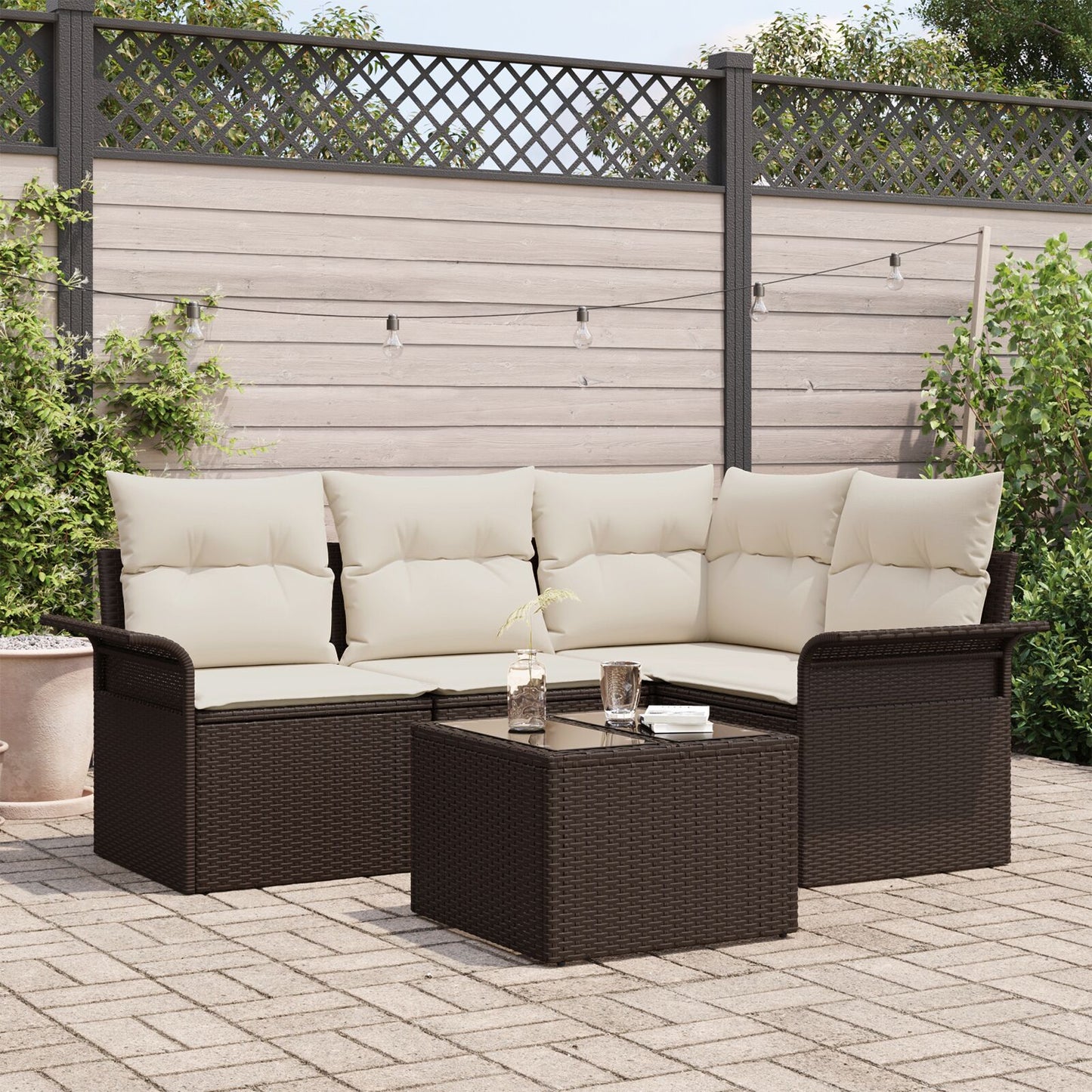 4-Delige Tuin Sofa Set Met Kussens Grijs Poly Rattan