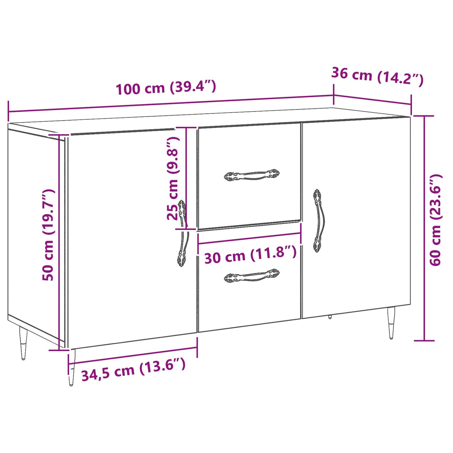 Dressoir Zwart Eiken 100X36X60 Cm Gelaagd Hout