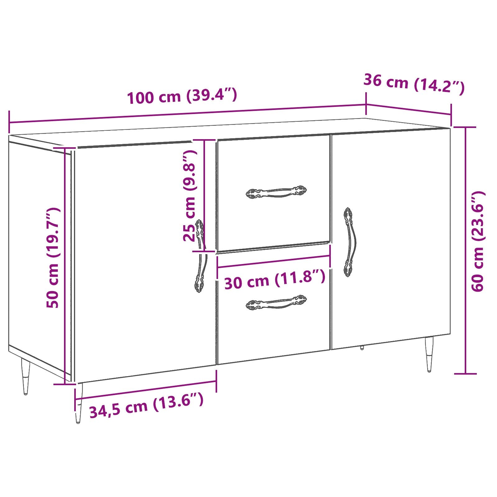 Dressoir Zwart Eiken 100X36X60 Cm Gelaagd Hout