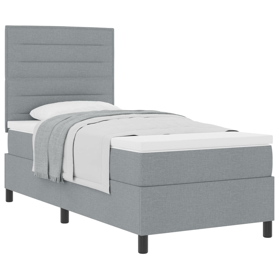 Boxspringbed Met Matras Stof Lichtgrijs 100 x 200 cm Lijnen ontwerp