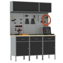 8-Delige Werkbankset - Staal 3x (84 cm) Zwart 3x kast + 3x pegboard + 2x kast met deur