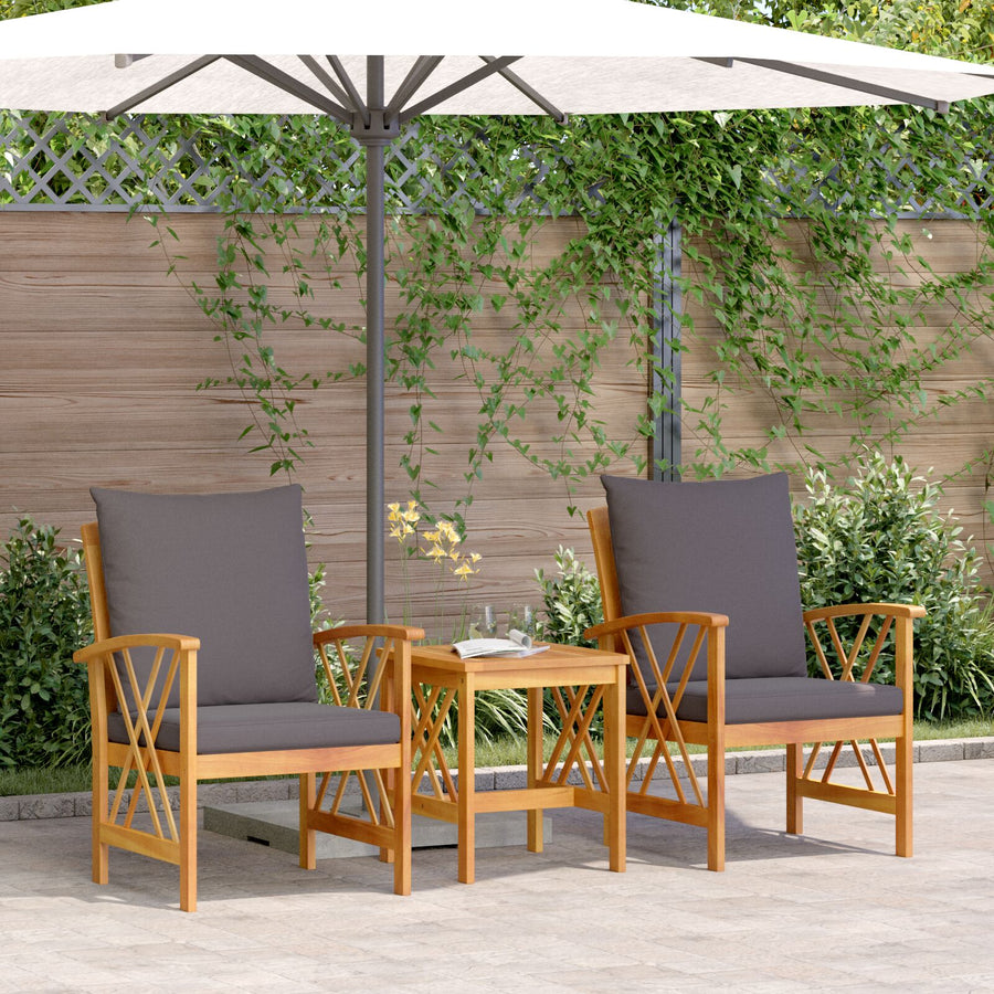 3-Delige Tuin Lounge Set Met Kussens Van Massief Acaciahout 2x fauteuil + tafel Grijs