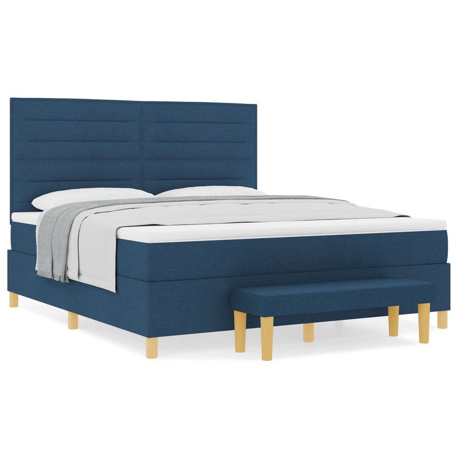 Boxspringbed Met Matras & Bank Blauw 180X200 Cm Stof Crème