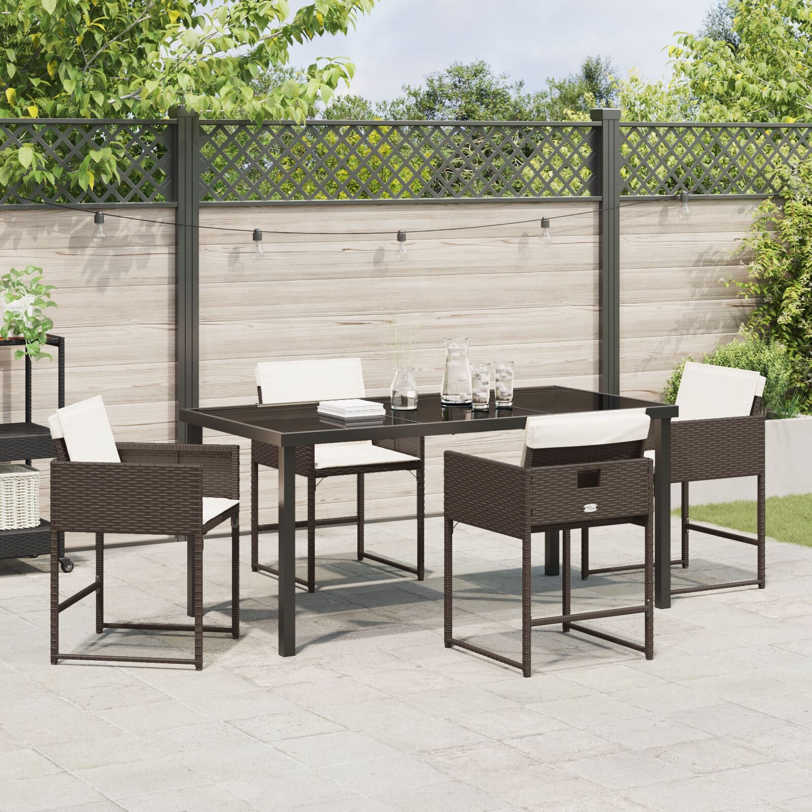 5-Delige Tuin Eetset Met Kussens Bruin Poly Rattan