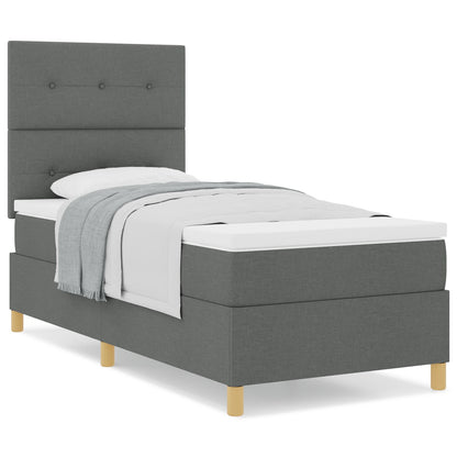 Boxspring Bed Met Matras Donkergrijs Eenpersoons Stof Blauw
