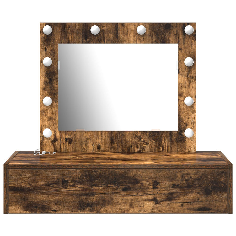 Wandkaptafel Verlichting 83 x 40 x 70 cm Gerookt eiken met LED