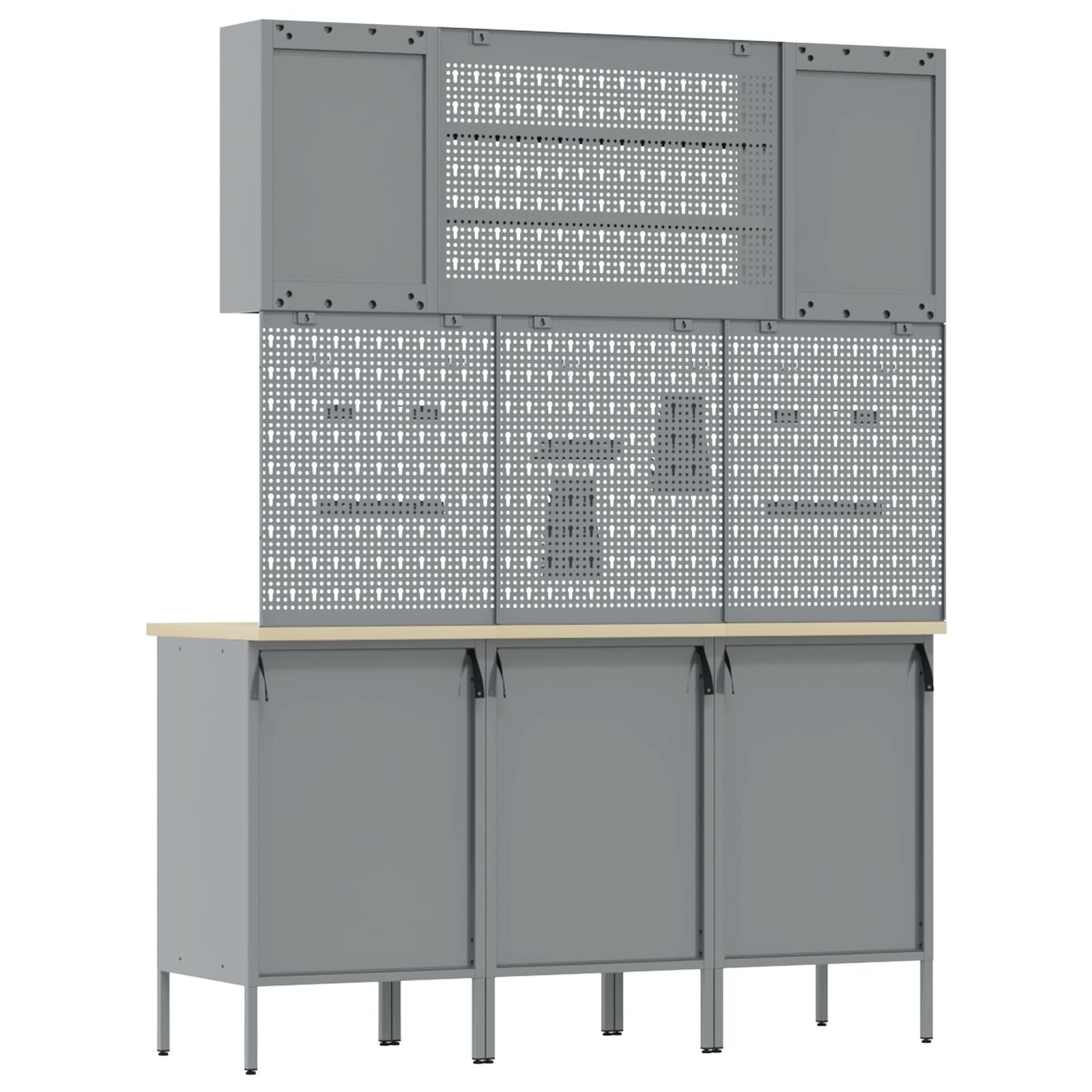 7-Delige Werkbank Set Staal 3x (84 cm) Zwart 4x kast + 4x pegboard