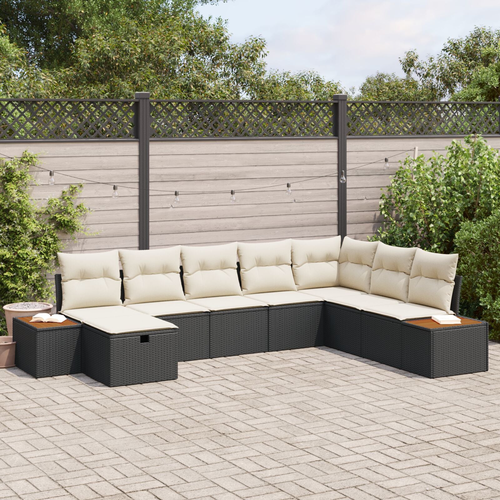 8-Delige Tuin Sofa Set Met Kussens Zwart Poly Riet