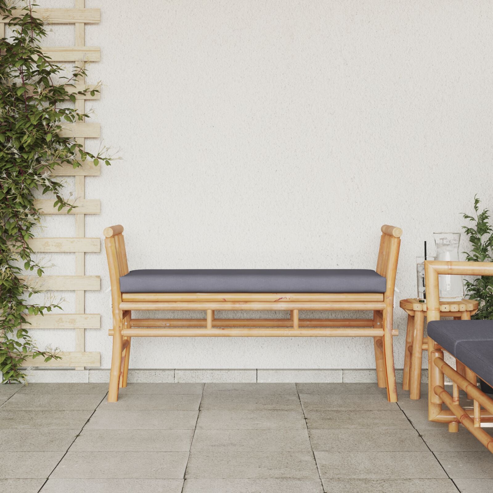 Tuinbank Met Kussen 110 Cm Van Bamboe Donkergrijs