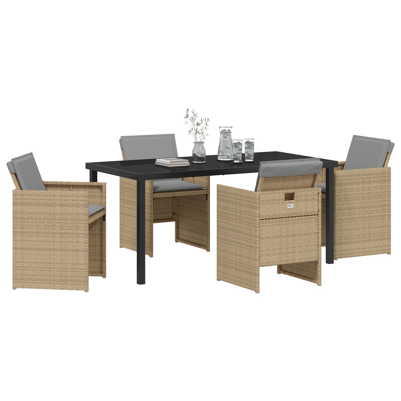 5-Delige Tuin Eetset Met Kussens Beige Poly Riet