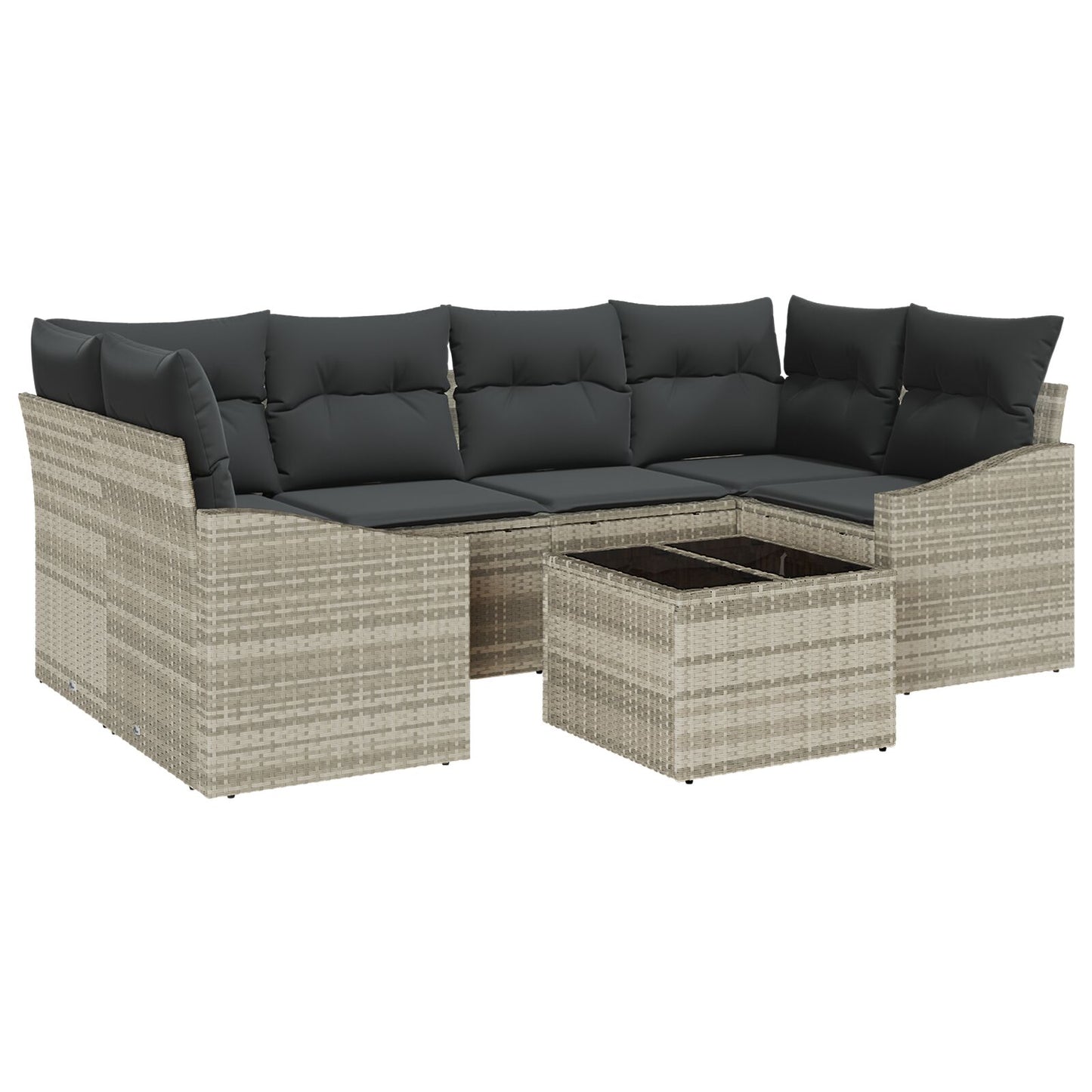 7-Delige Tuinset Met Kussens Lichtgrijs Poly Rattan