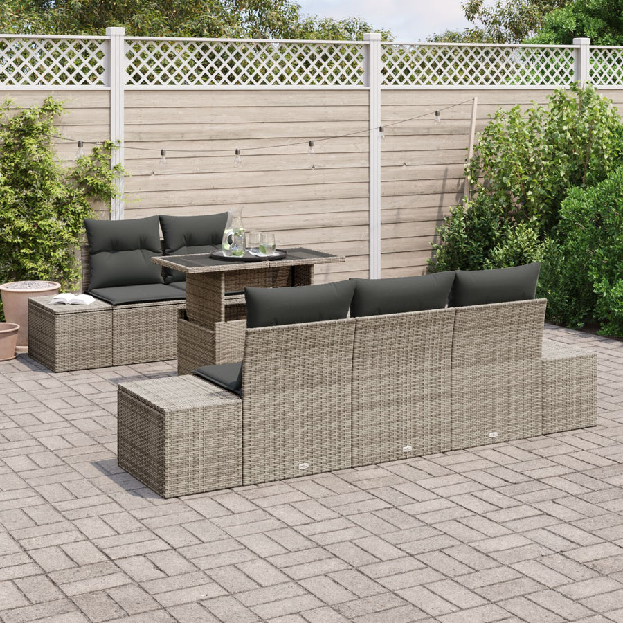 Tuin Sofa Set Set Van 6 Grijs Rattan, Polyestervezel, Staal
