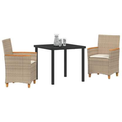 3-Delige Tuin Eetset Met Kussens Beige Poly Riet