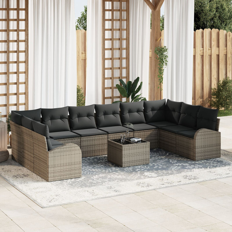 10-Delige Tuin Sofa Set Met Kussens Zwarte Poly Rattan