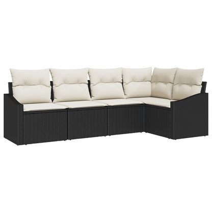 5-Delige Tuin Sofa Set Met Kussens Poly Riet Zwart en crème zonder tafel