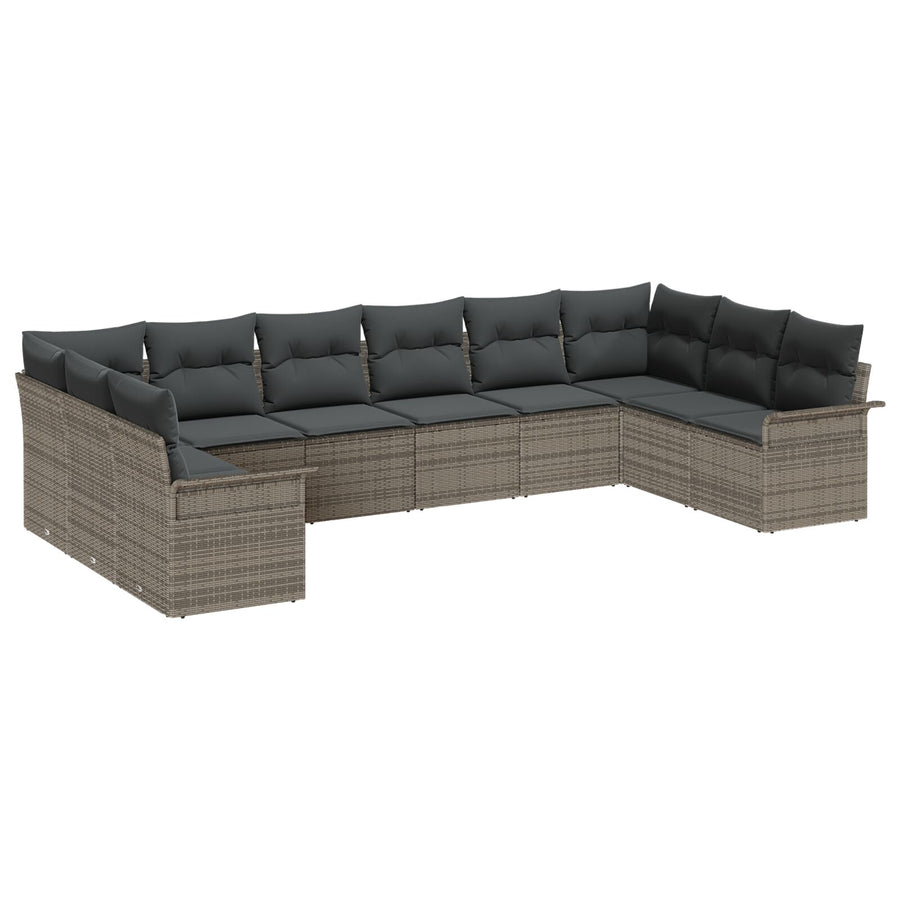 10-Delige Tuin Sofa Set Met Kussens Grijs Poly Rattan