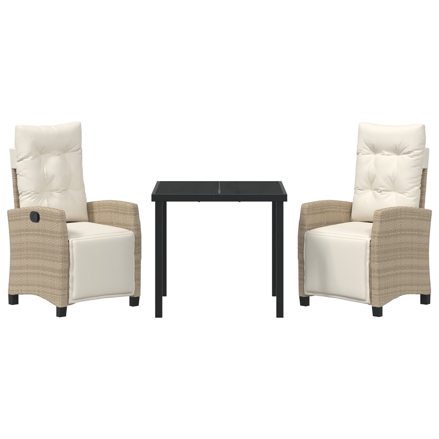 Set Van 2 Beige Pe Rattan 2-Zit Verstelbare Voetensteunen