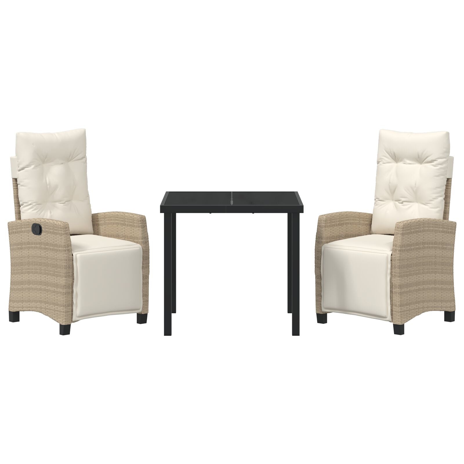Set Van 2 Beige Pe Rattan 2-Zit Verstelbare Voetensteunen