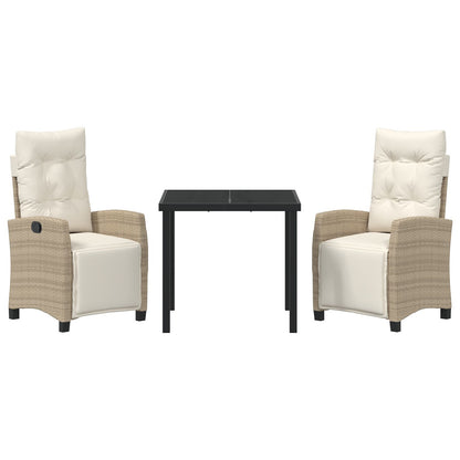 Set Van 2 Beige Pe Rattan 2-Zit Verstelbare Voetensteunen
