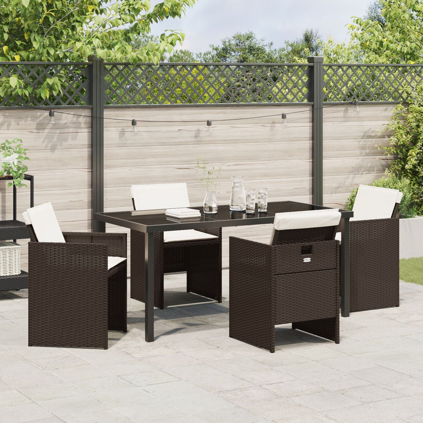 5-Delige Tuinset Met Kussens Bruin Poly Rattan