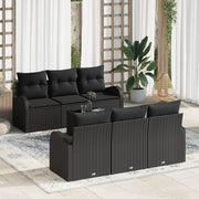 Tuin loungeset 7-delig zwart polyrattan