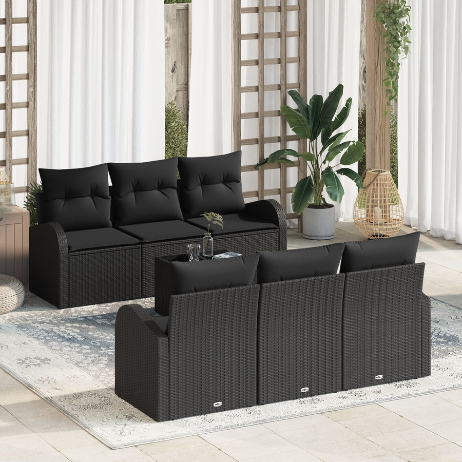 7 Delige Tuin Sofa Set Met Kussens Zwart Poly Rattan