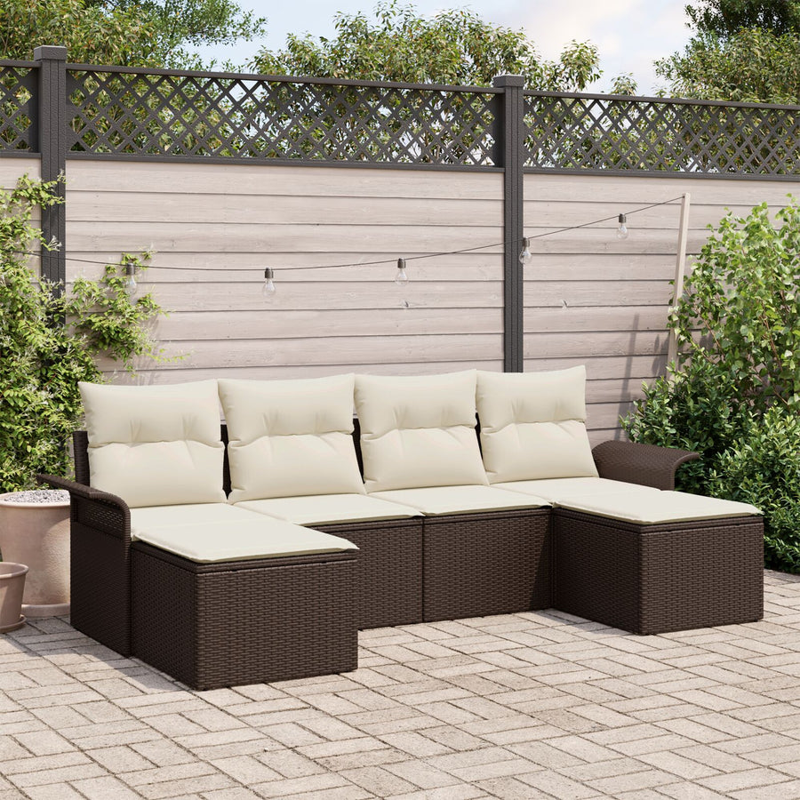 6-Delige Tuinsalon Set Met Kussens Bruin Poly Rattan