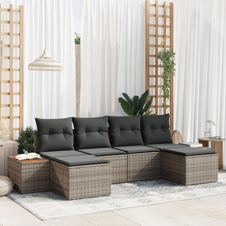 6-Delige Tuin Sofa Set Met Kussens Grijs Poly Rattan Acacia