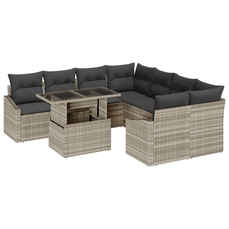 Tuinbankset Set Van 9 Beigetinten Rattan, Glas, Stof Tuinbankset