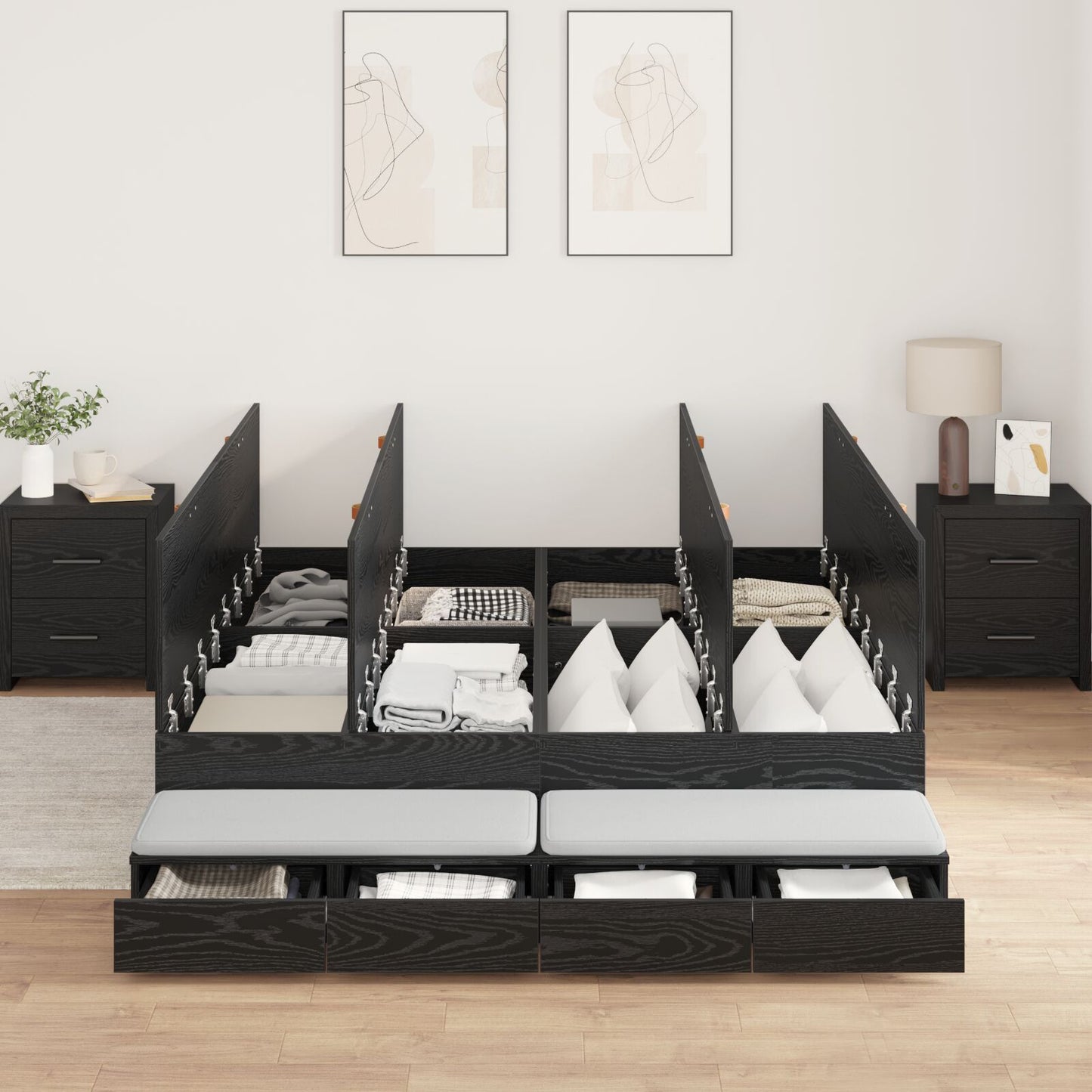 Opbergbedframe Zwart Eiken 140X200 Cm Artisanaal Eiken