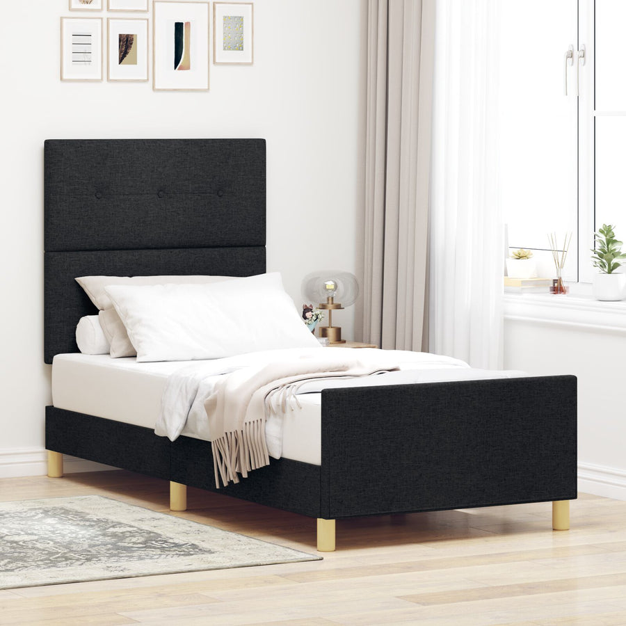 Zwarte Stoffen Bed Frame 90X200 Cm Crème