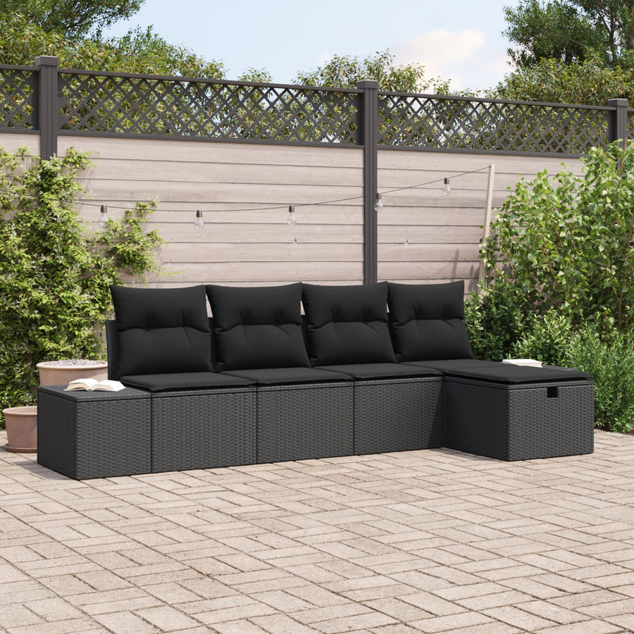5-Delige Tuin Sofa Set Met Kussens Zwart Poly Rattan Wit