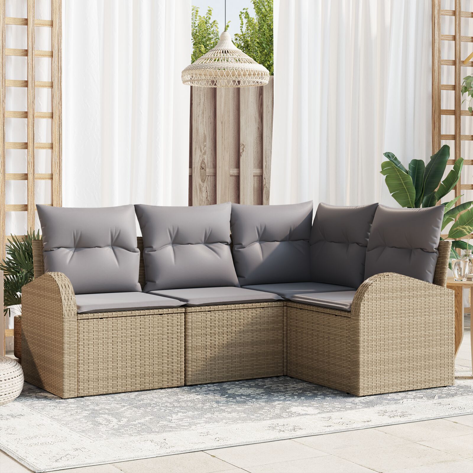 4-Delige Tuin Sofa Set Met Kussens Poly Rattan Beige en grijs zonder tafel