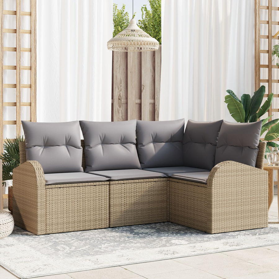 4-Delige Tuin Sofa Set Met Kussens Poly Rattan Beige en grijs zonder tafel