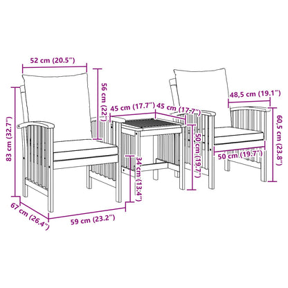 3-Delige Tuin Lounge Set Met Kussens Van Massief Acaciahout Grijs Set met 2 fauteuils en een tafel