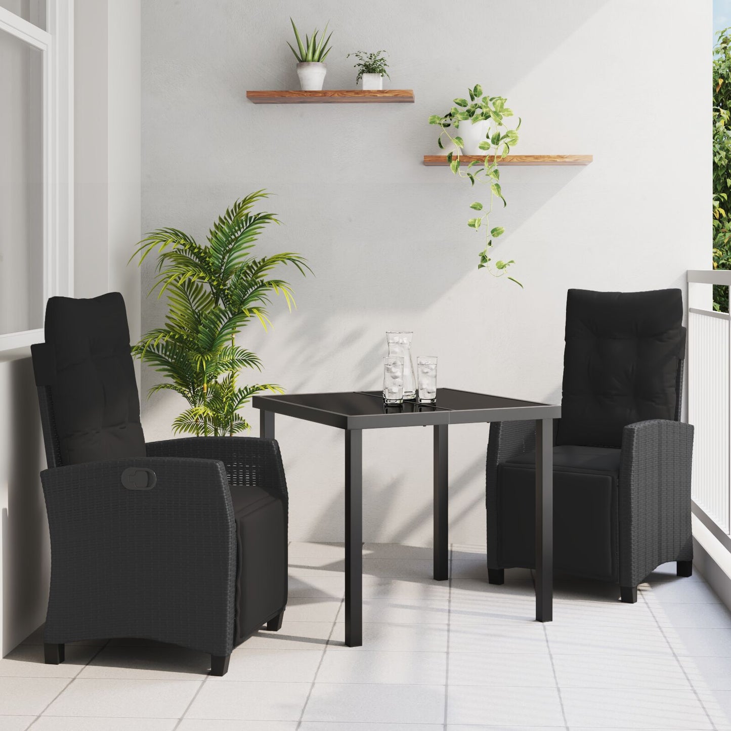 3-Persoons Tuin Eetset Zwart Poly Rattan