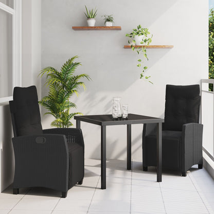 3-Persoons Tuin Eetset Zwart Poly Rattan