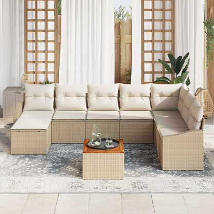 9-Delige Tuin Sofa Set Met Kussens Beige Poly Riet Acacia