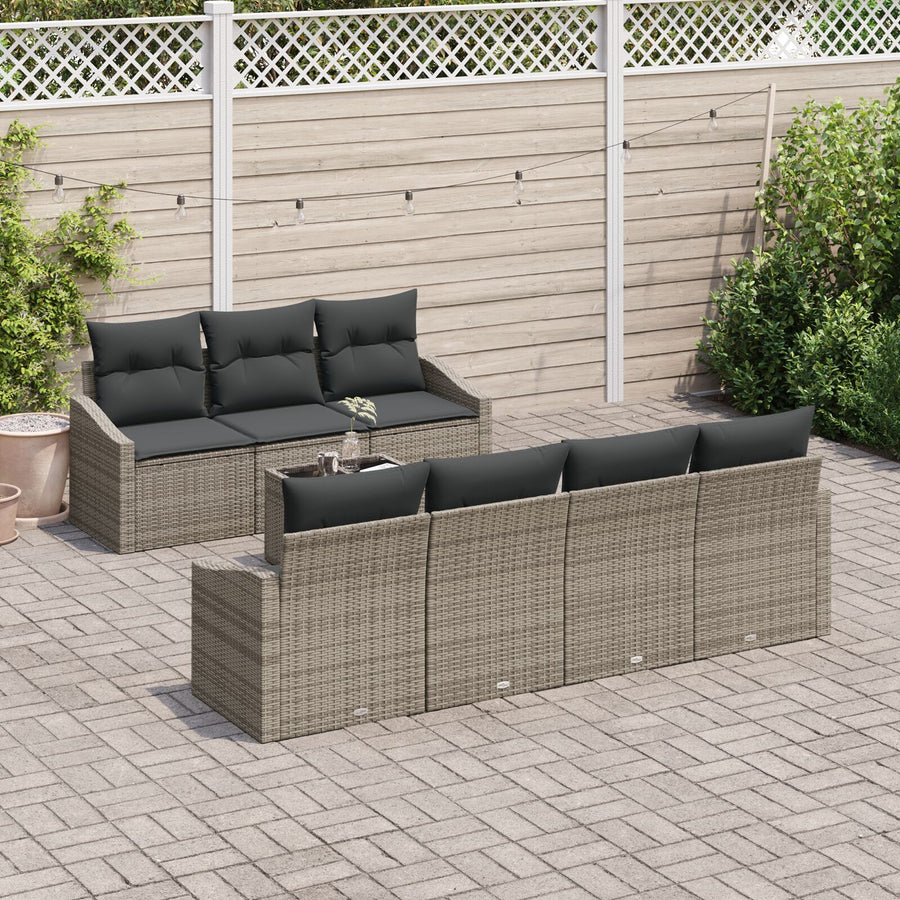8-Piece Tuin Eetset Met Kussens Grijs Poly Rattan Gegalvaniseerd Staal
