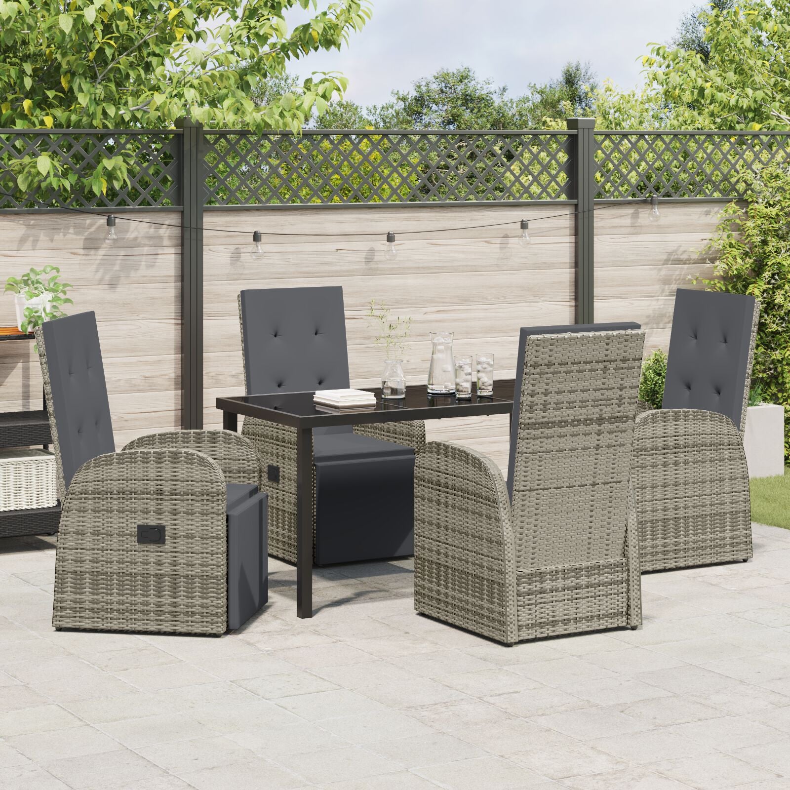 5-Delige Tuin Eetset Met Kussens Grijs Poly Rattan