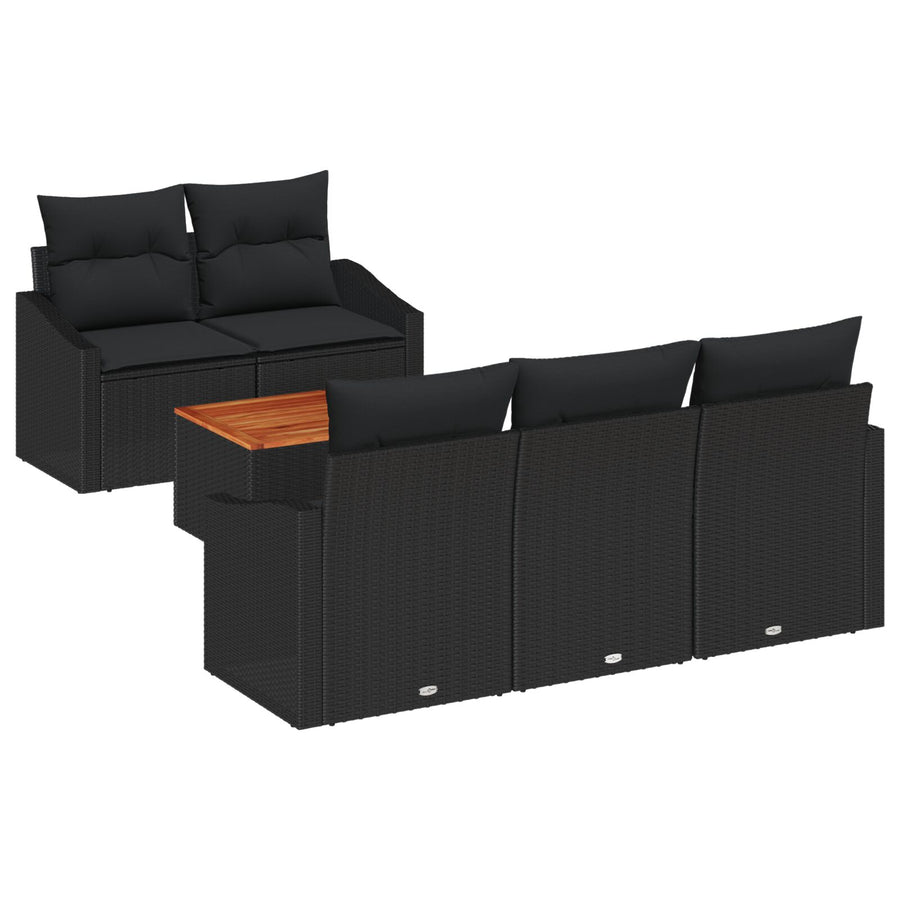 6-Delige Tuin Sofa Set Met Kussens Zwart Poly Rattan Acacia