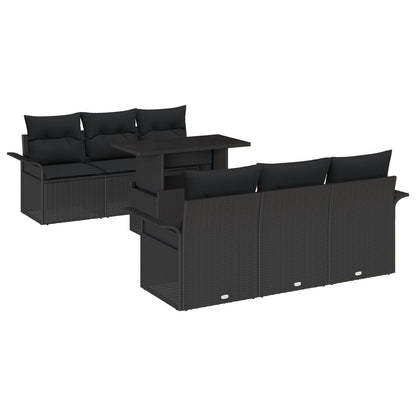 7 Delige Tuin Sofa Set Met Kussens Zwart Poly Rattan