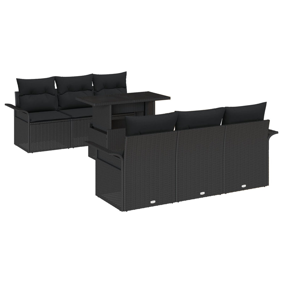 7 Delige Tuin Sofa Set Met Kussens Zwart Poly Rattan