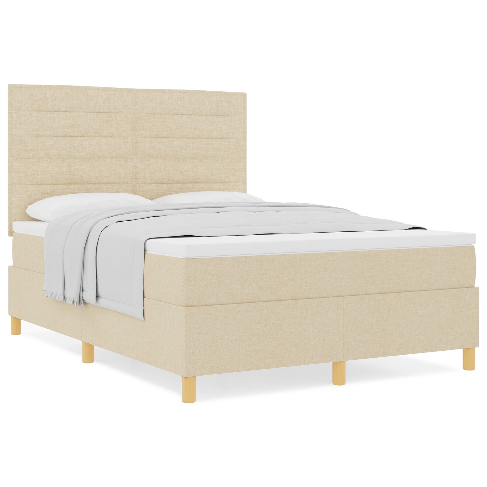 Boxspringbed Met Matras Crème 140X190 Cm Stof Blauw