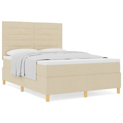 Boxspringbed Met Matras Crème 140X190 Cm Stof Blauw